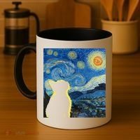 Starry Night Cat Van Gogh Cat Cat Lover Cat Mom Cat Dad Coffee Mug thumb 4