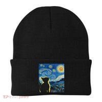 Starry Night Cat Van Gogh Cat Cat Lover Cat Mom Cat Dad Beanie thumb 0