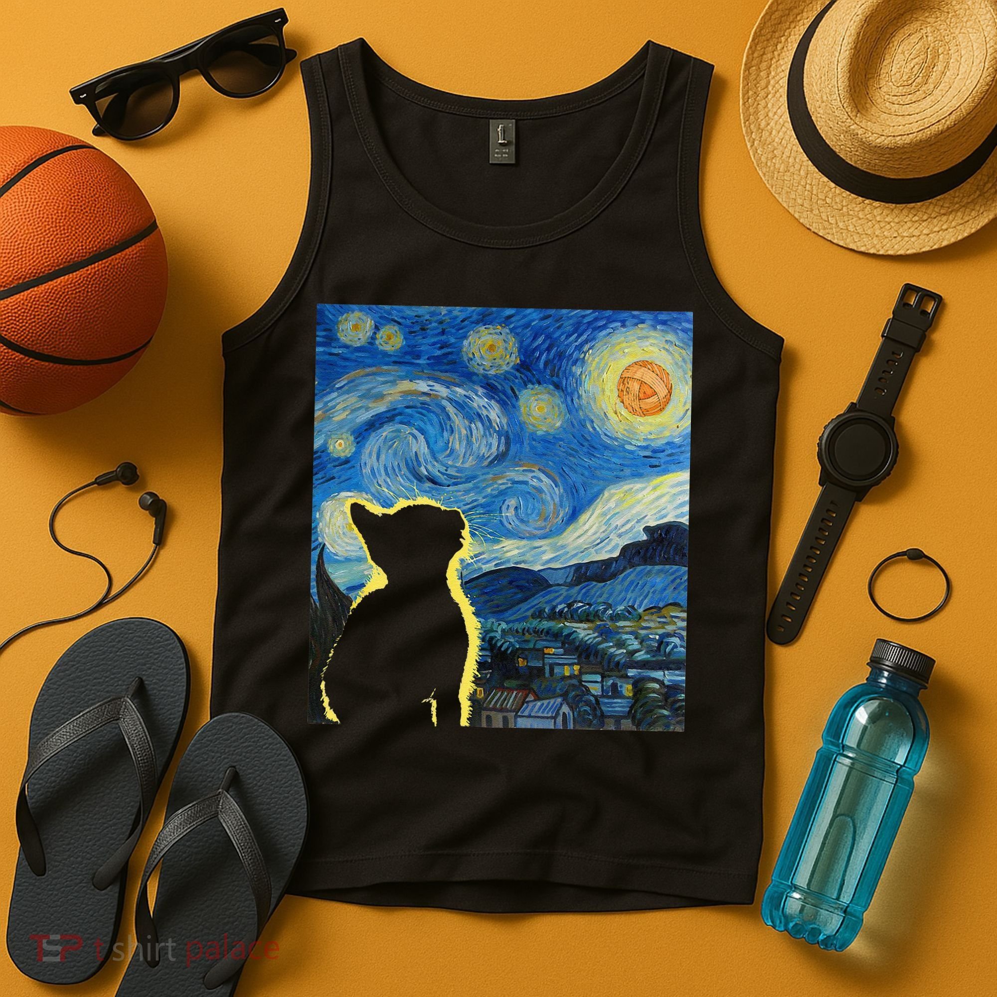 Starry Night Cat Van Gogh Cat Cat Lover Cat Mom Cat Dad Tank Top