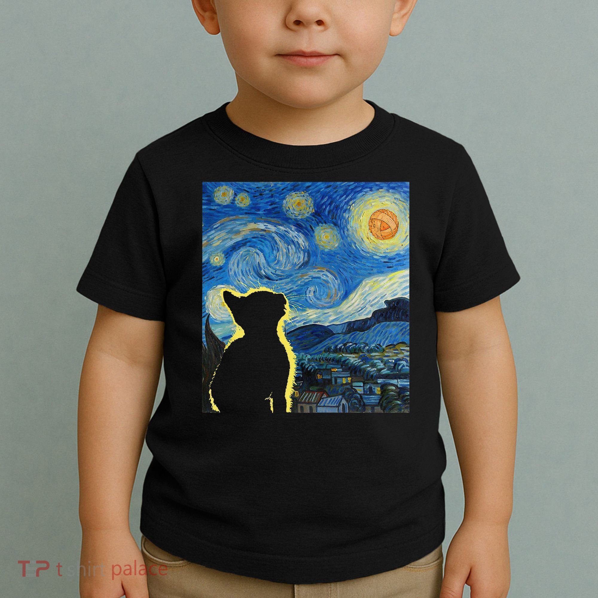 Starry Night Cat Van Gogh Cat Cat Lover Cat Mom Cat Dad Toddler T-Shirt