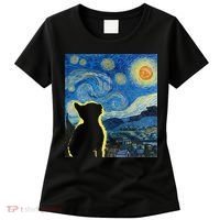 Starry Night Cat Van Gogh Cat Cat Lover Cat Mom Cat Dad Women's T-Shirt thumb 0