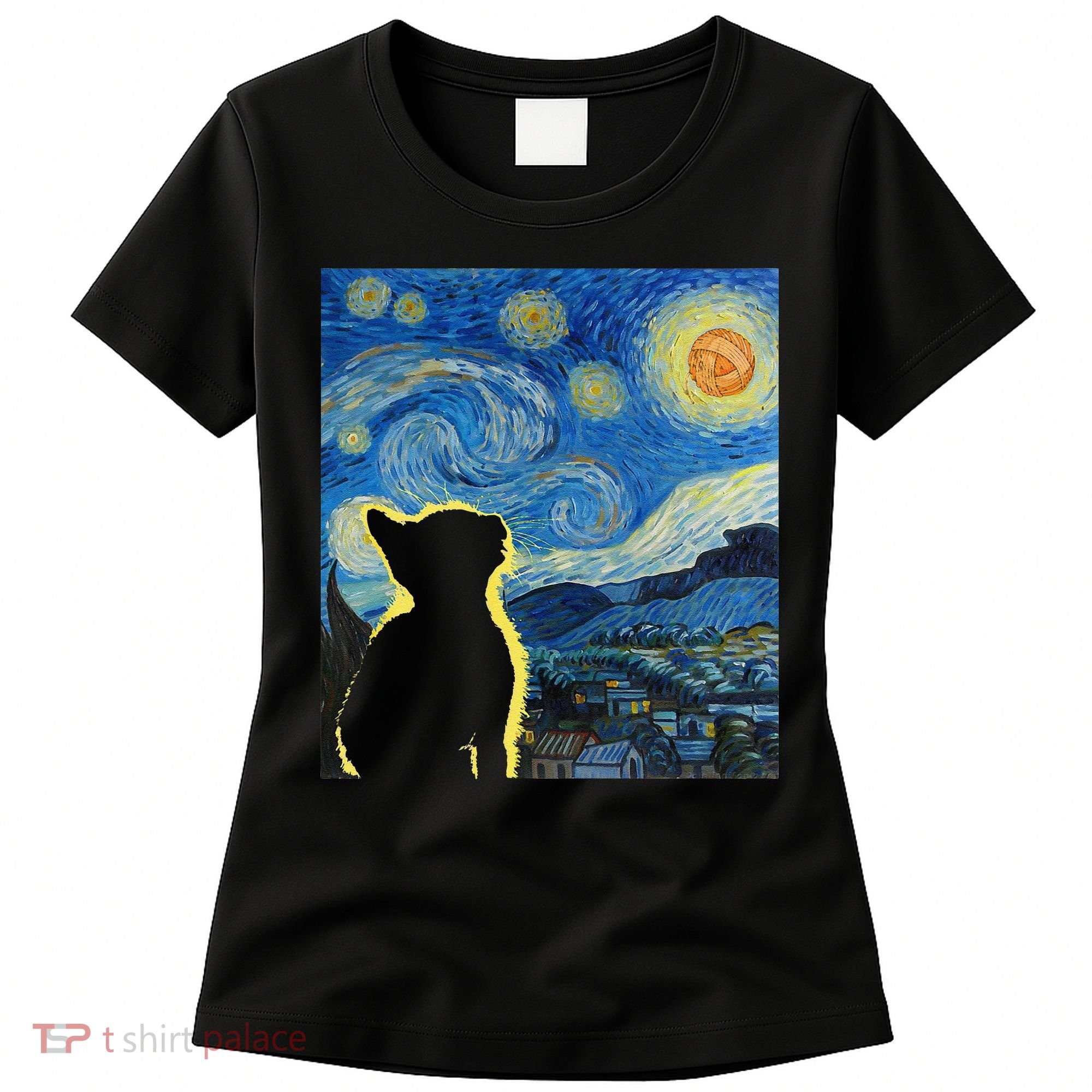 Starry Night Cat Van Gogh Cat Cat Lover Cat Mom Cat Dad Women's T-Shirt