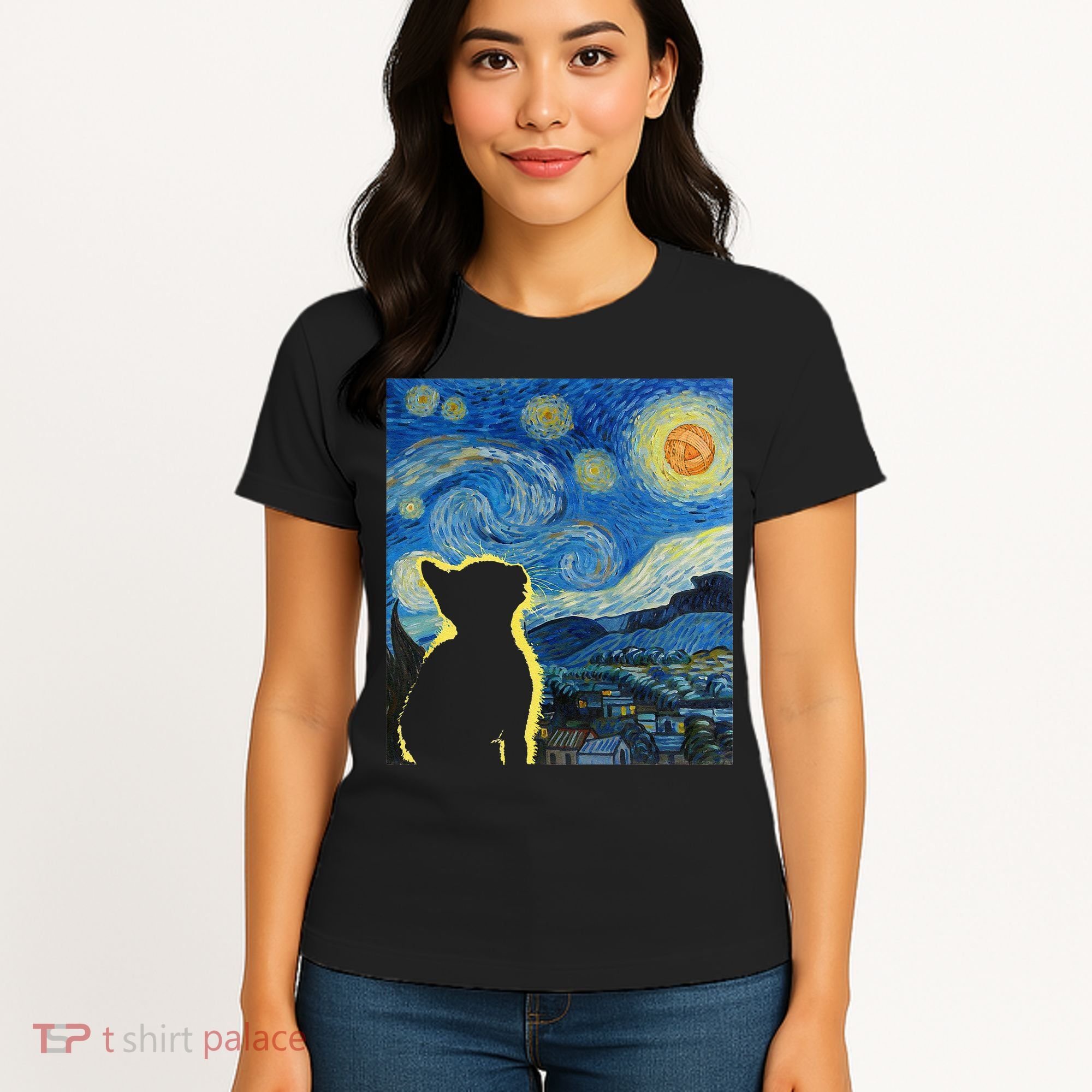 Starry Night Cat Van Gogh Cat Cat Lover Cat Mom Cat Dad Women's T-Shirt
