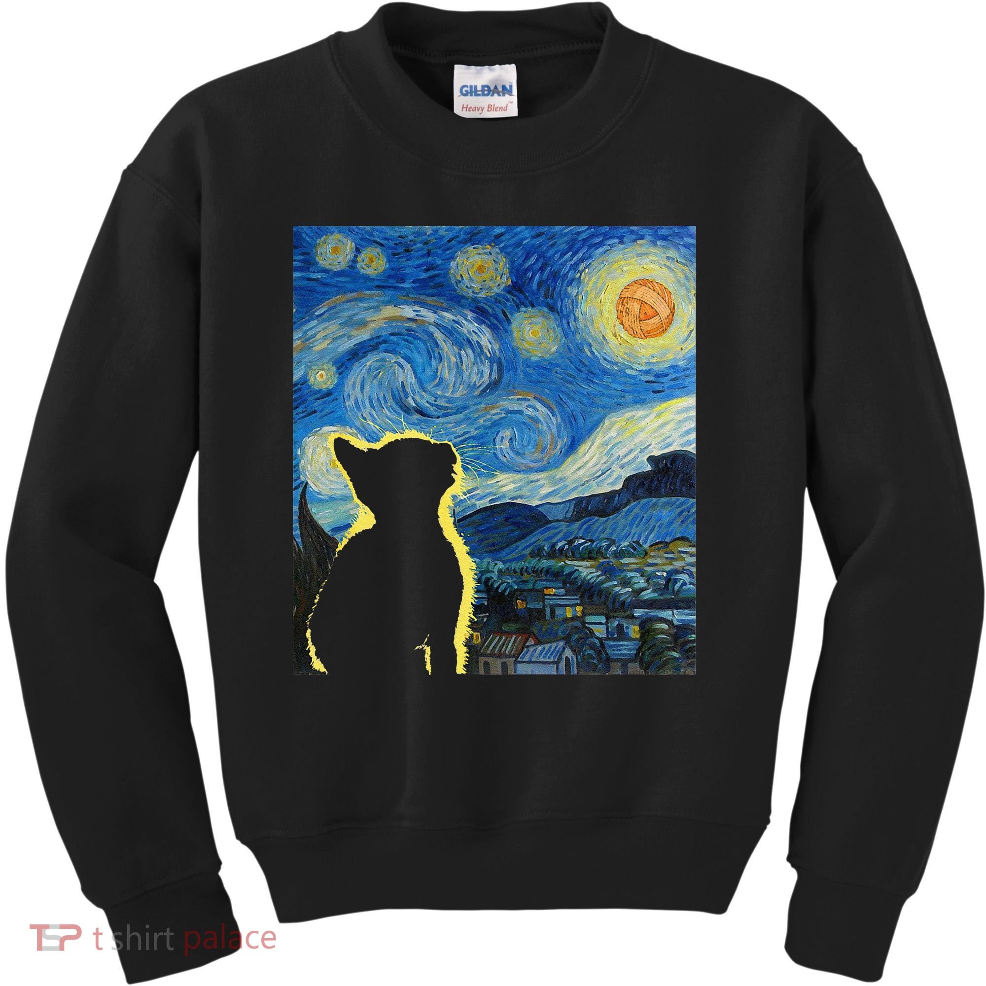 Starry Night Cat Van Gogh Cat Cat Lover Cat Mom Cat Dad Kids Sweatshirt