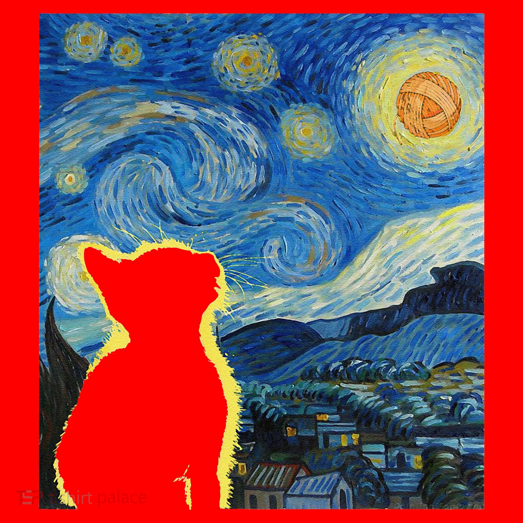 Starry Night Cat Van Gogh Cat Cat Lover Cat Mom Cat Dad Santa Hat