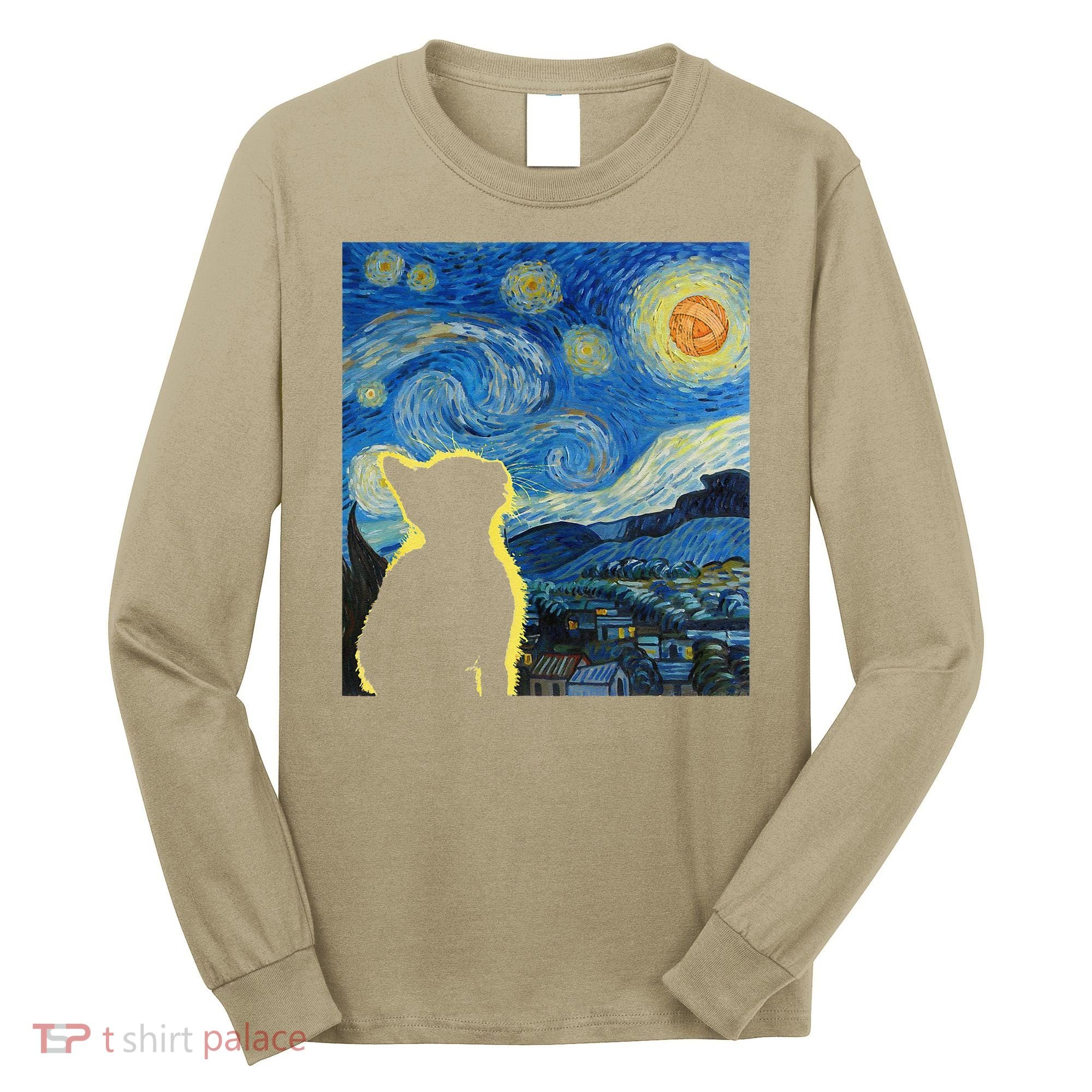 Starry Night Cat Van Gogh Cat Cat Lover Cat Mom Cat Dad Long Sleeve Shirt
