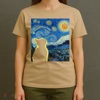 Starry Night Cat Van Gogh Cat Cat Lover Cat Mom Cat Dad T-Shirt thumb 4