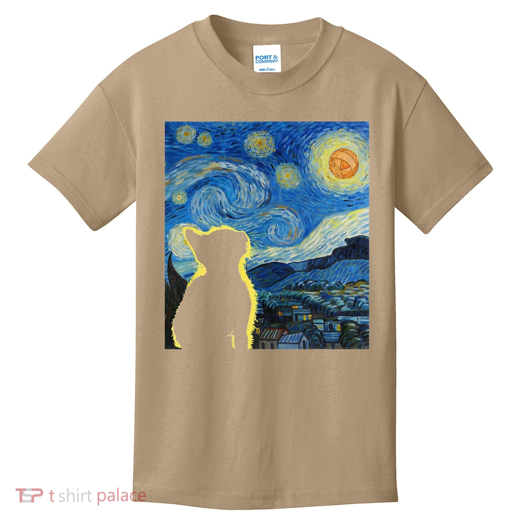 Starry Night Cat Van Gogh Cat Cat Lover Cat Mom Cat Dad Kids T-Shirt