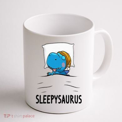 Sleepysaurus nightshirt Dinosaur Dino TRex nightgown Sleep Coffee Mug back