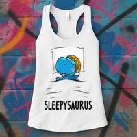 Sleepysaurus nightshirt Dinosaur Dino TRex nightgown Sleep Women's Tank Top thumb 3