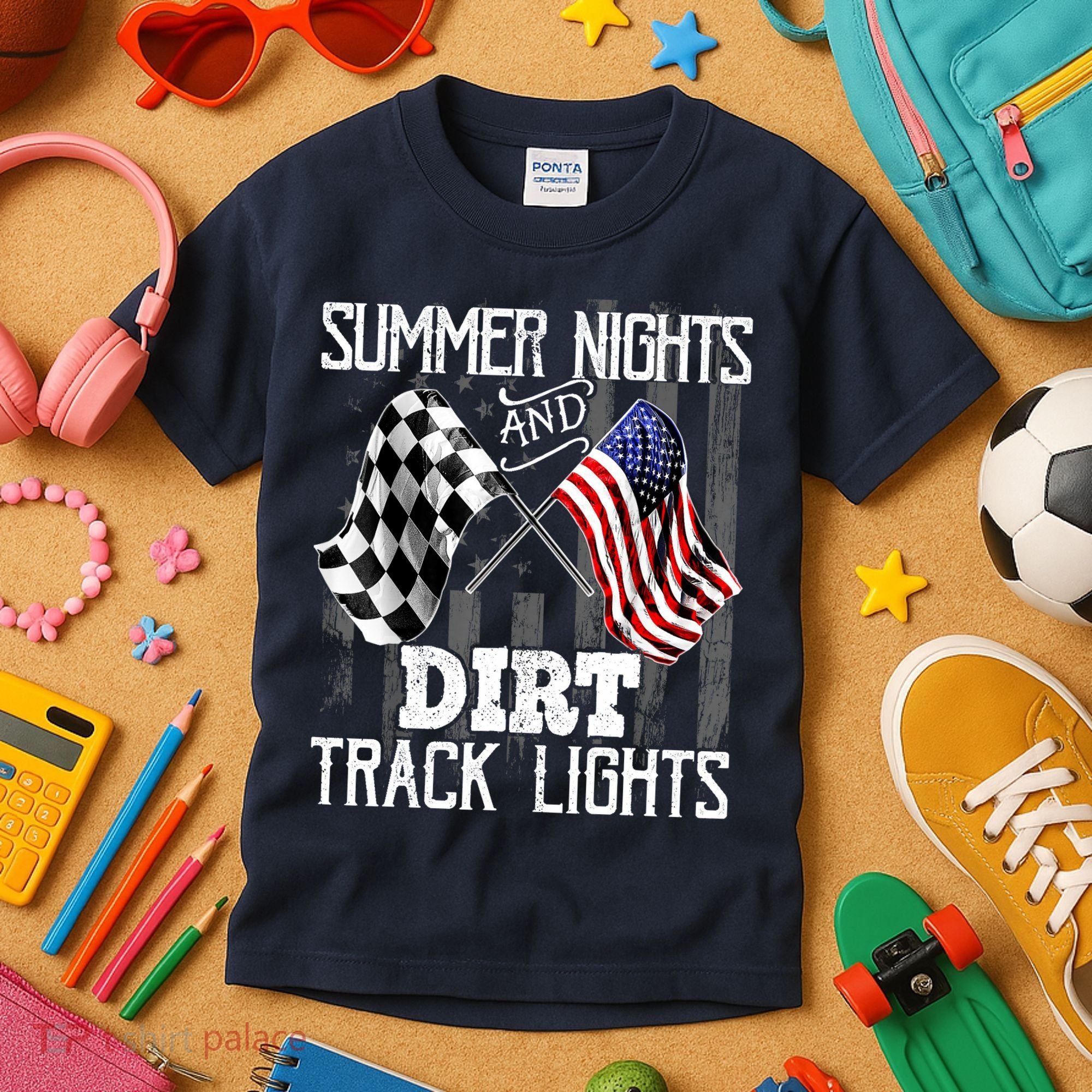 Summer Nights Dirt Track Lights Racing Motocross Gift Kids T-Shirt