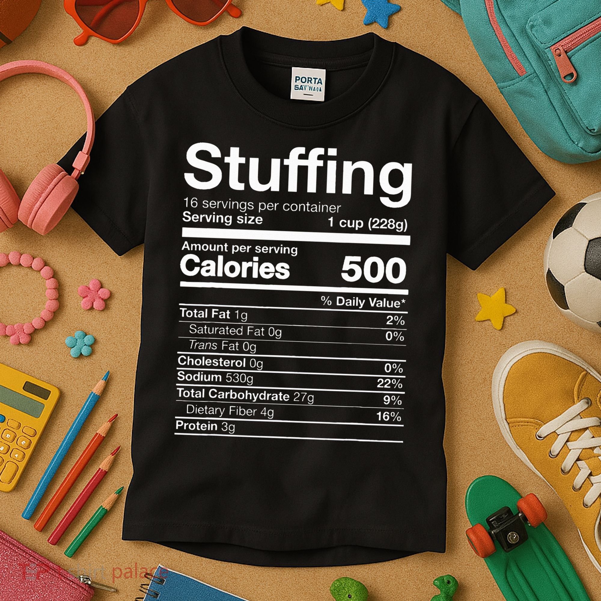 Stuffing Nutrition Funny Thanksgiving Costume Dark Kids T-Shirt