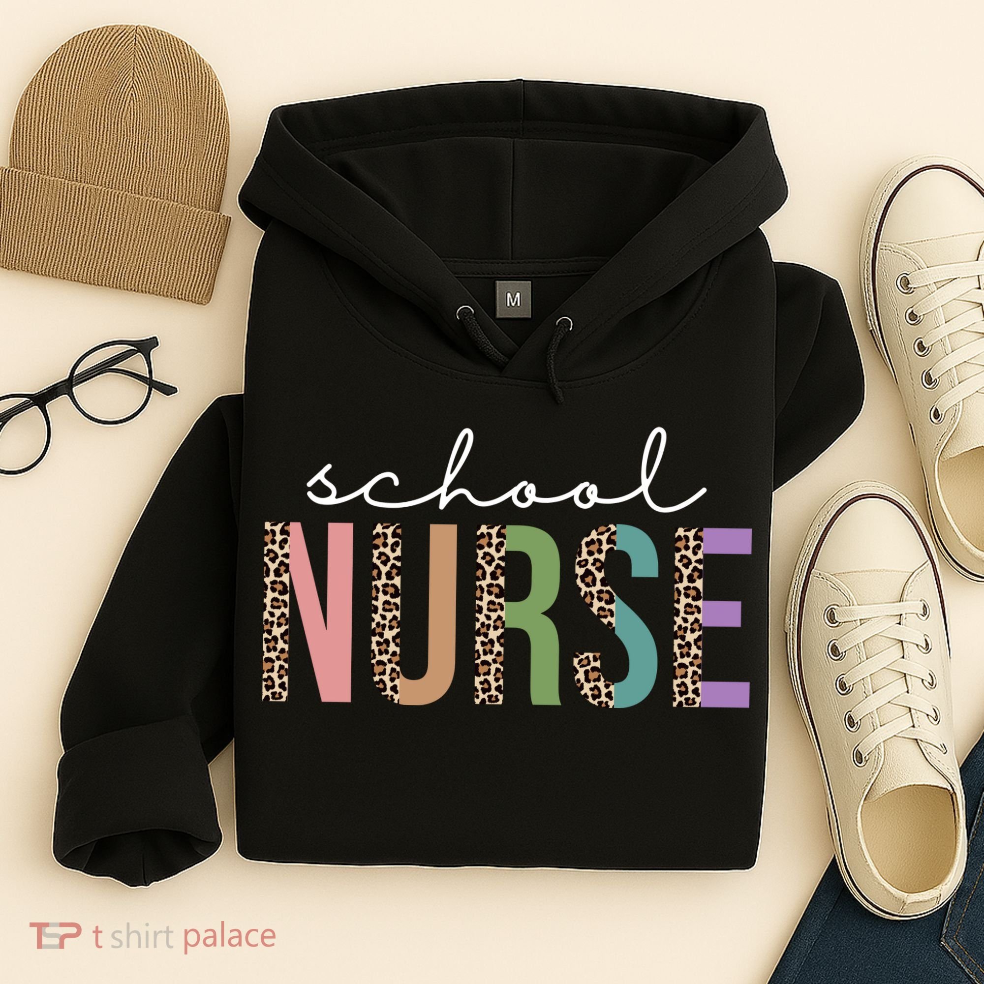 School Nurse Fancy Leopard Logo Hoodie