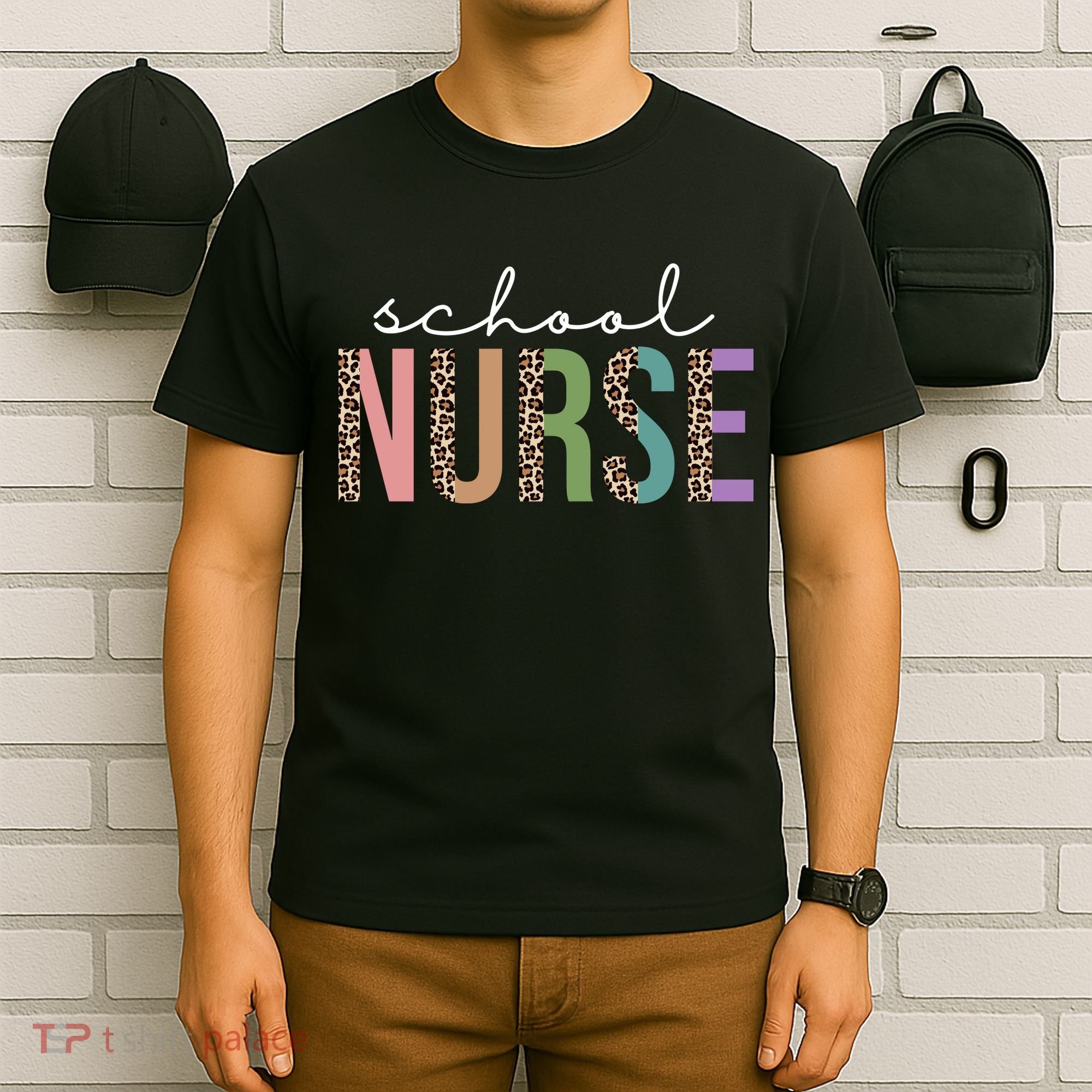 School Nurse Fancy Leopard Logo T-Shirt