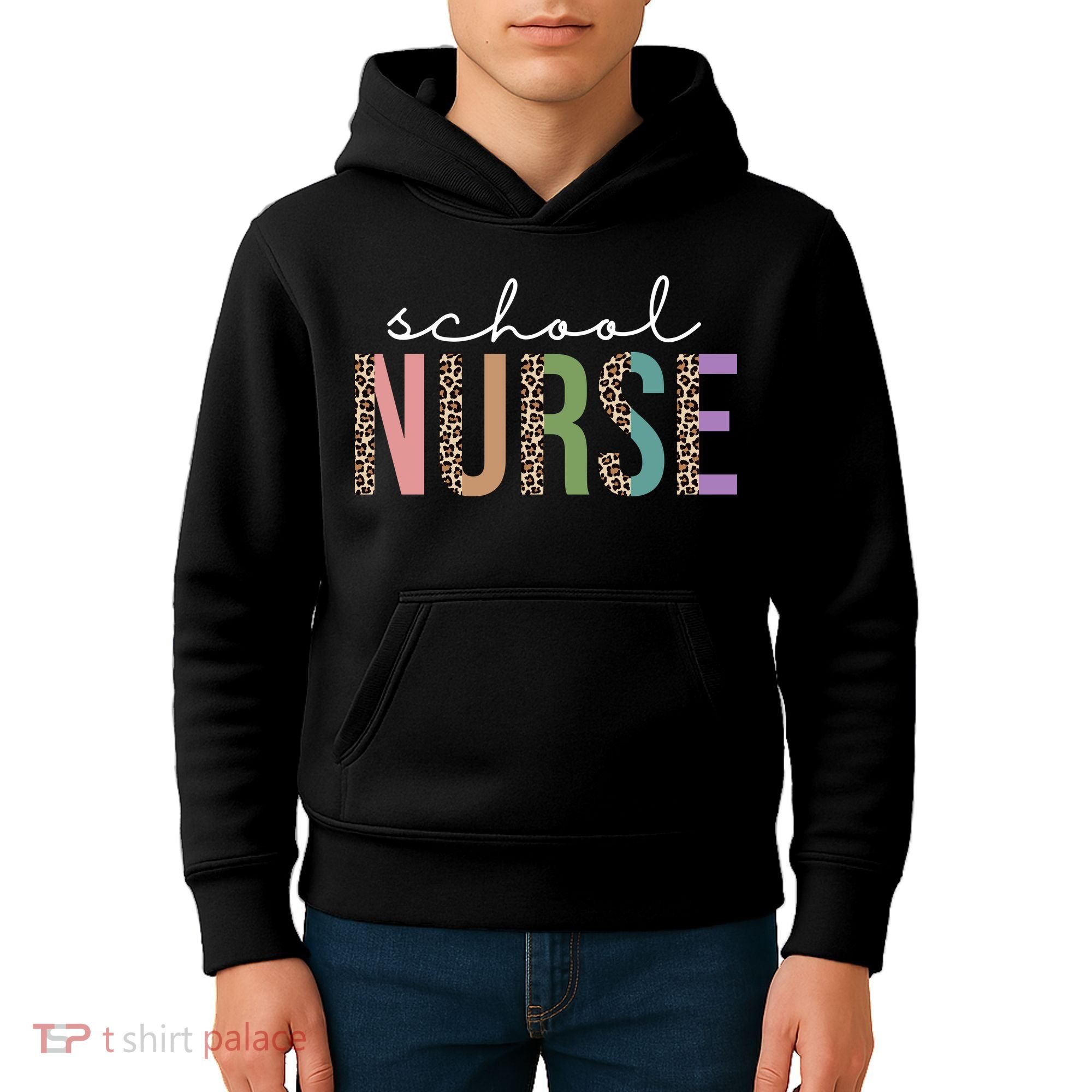 School Nurse Fancy Leopard Logo Kids Hoodie