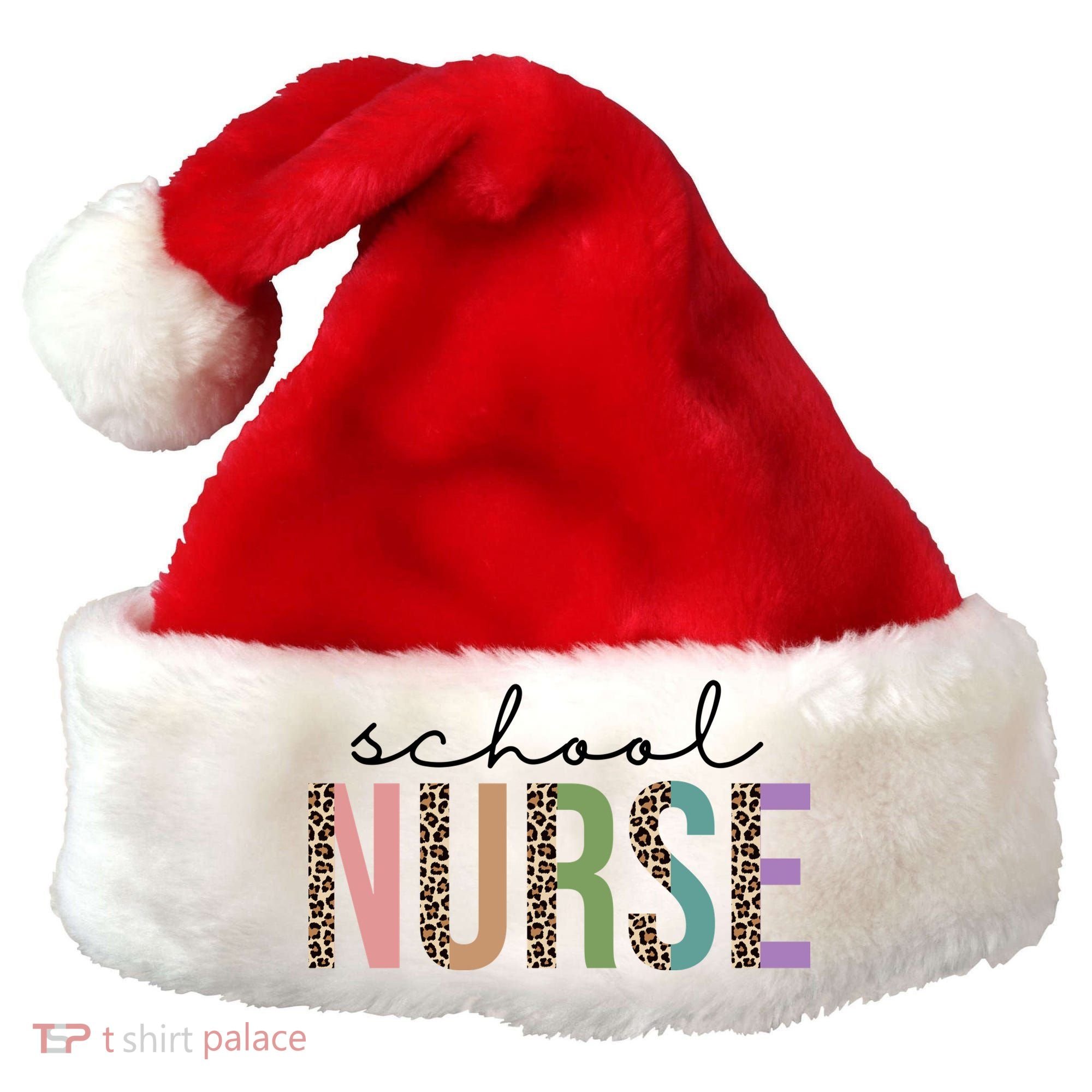 School Nurse Fancy Leopard Logo Santa Hat