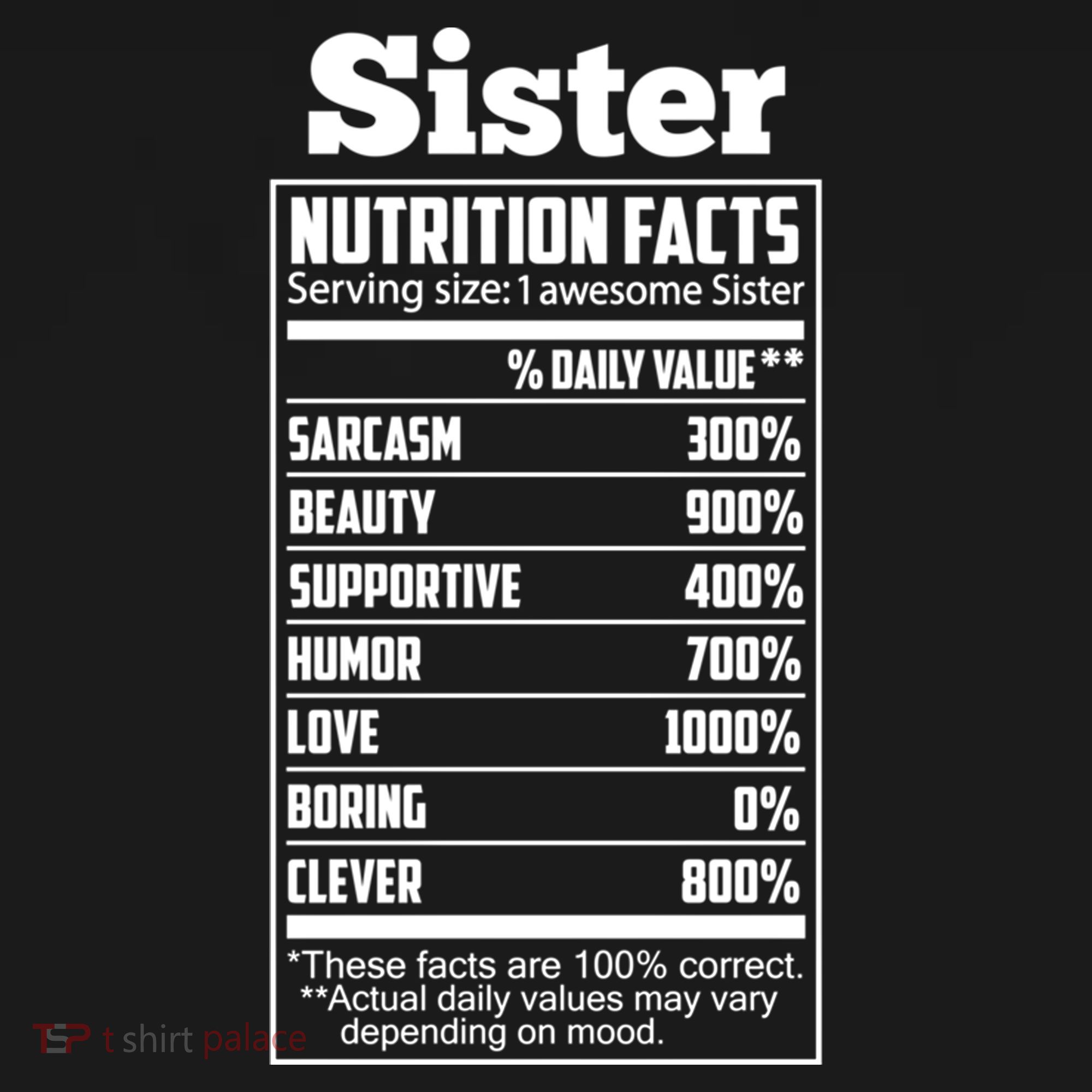 Sister Nutrition Facts Funny Mothers Day Gift Women's Hoodie