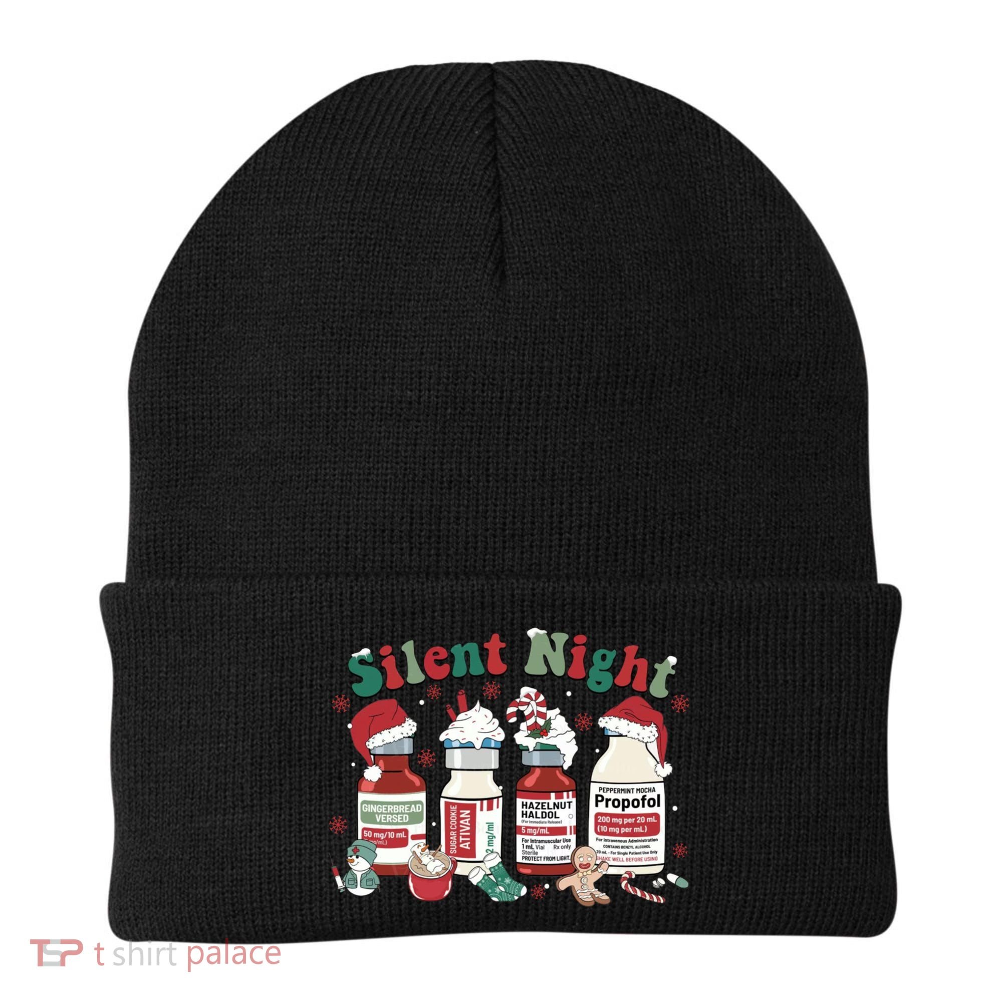 Retro Silent Night ICU Nurse Christmas Intensive Care Unit 1 Beanie