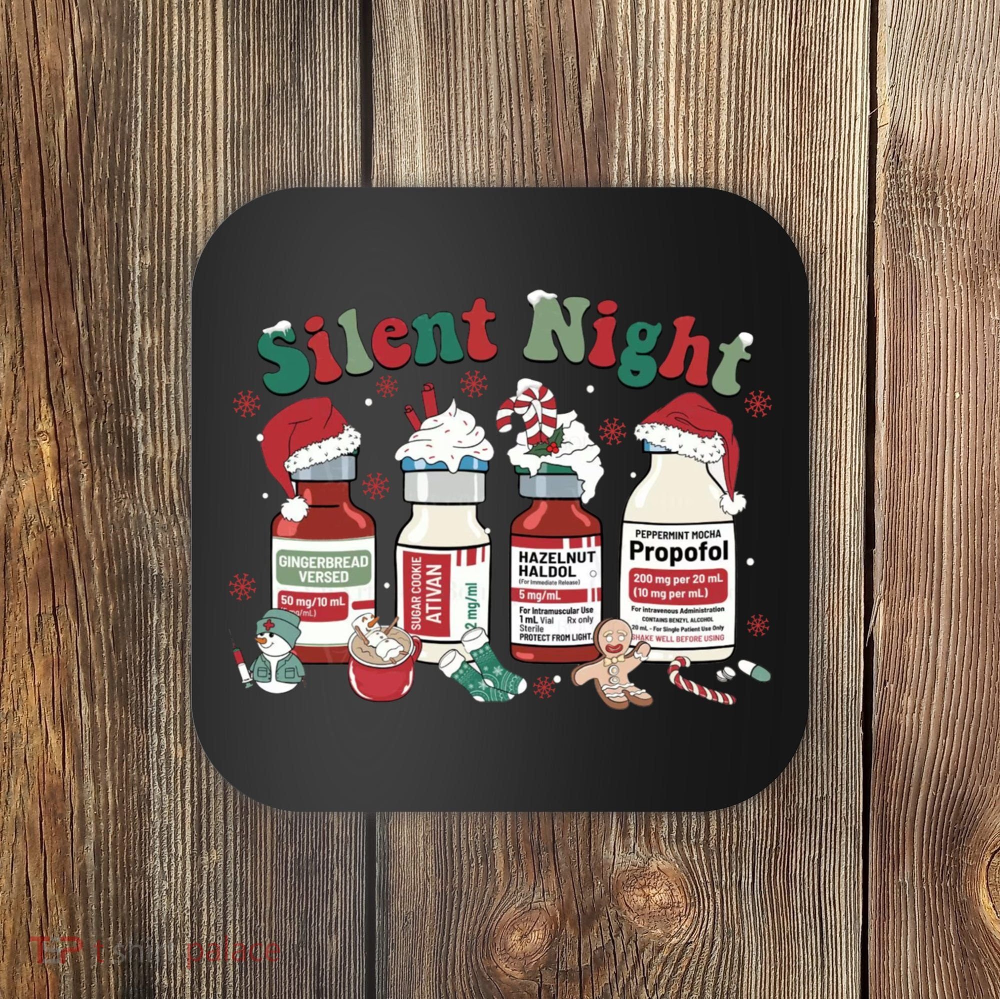 Retro Silent Night ICU Nurse Christmas Intensive Care Unit 1 Coaster