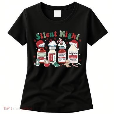 Retro Silent Night ICU Nurse Christmas Intensive Care Unit 1 Women's T-Shirt