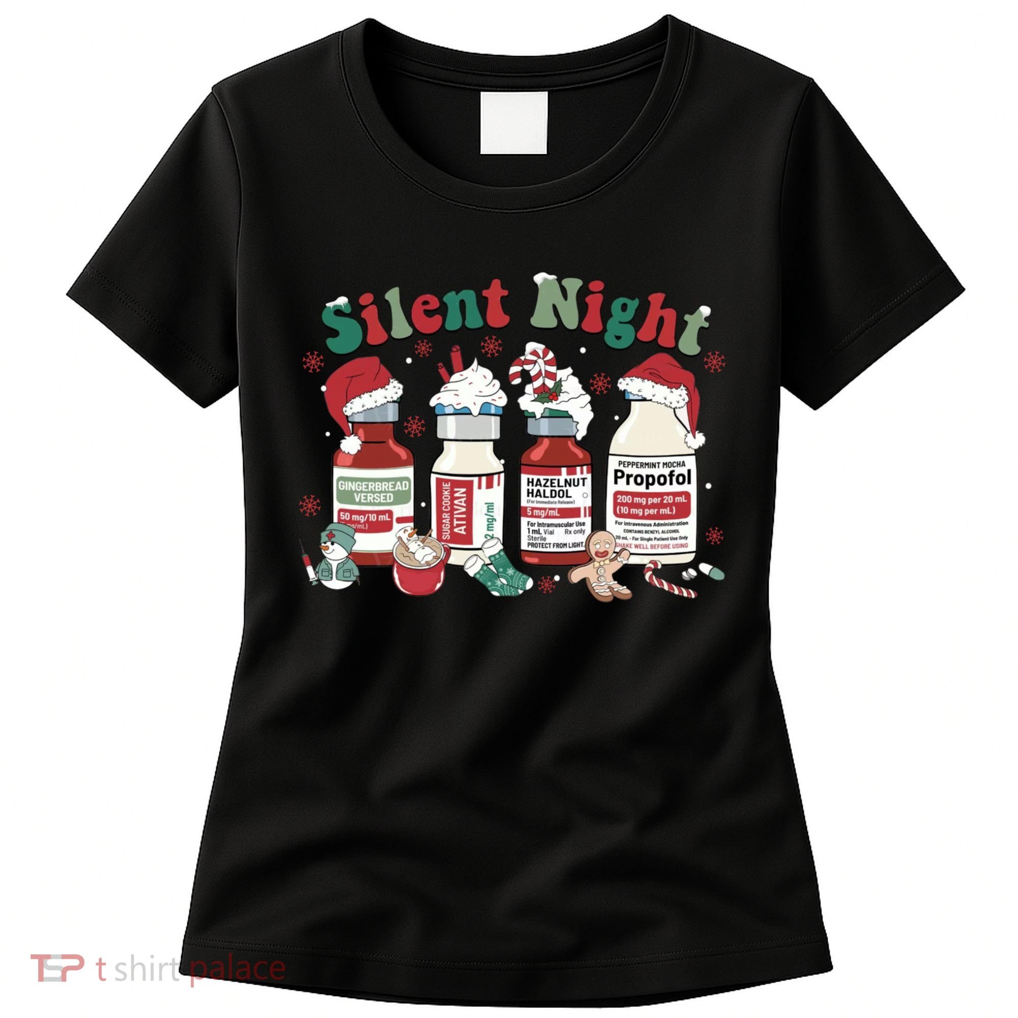 Retro Silent Night ICU Nurse Christmas Intensive Care Unit 1 Women's T-Shirt