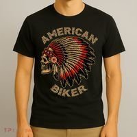 Skull Native Indian Vintage American Motorcycle T-Shirt thumb 3