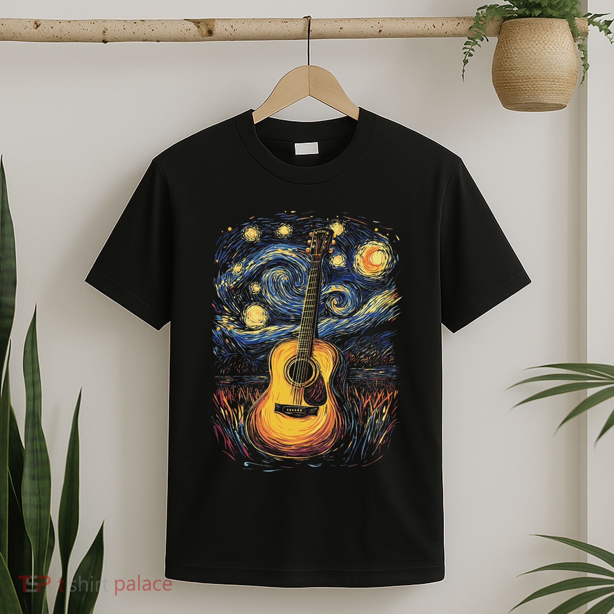 Starry Night Inspired Acoustic Guitar T-Shirt