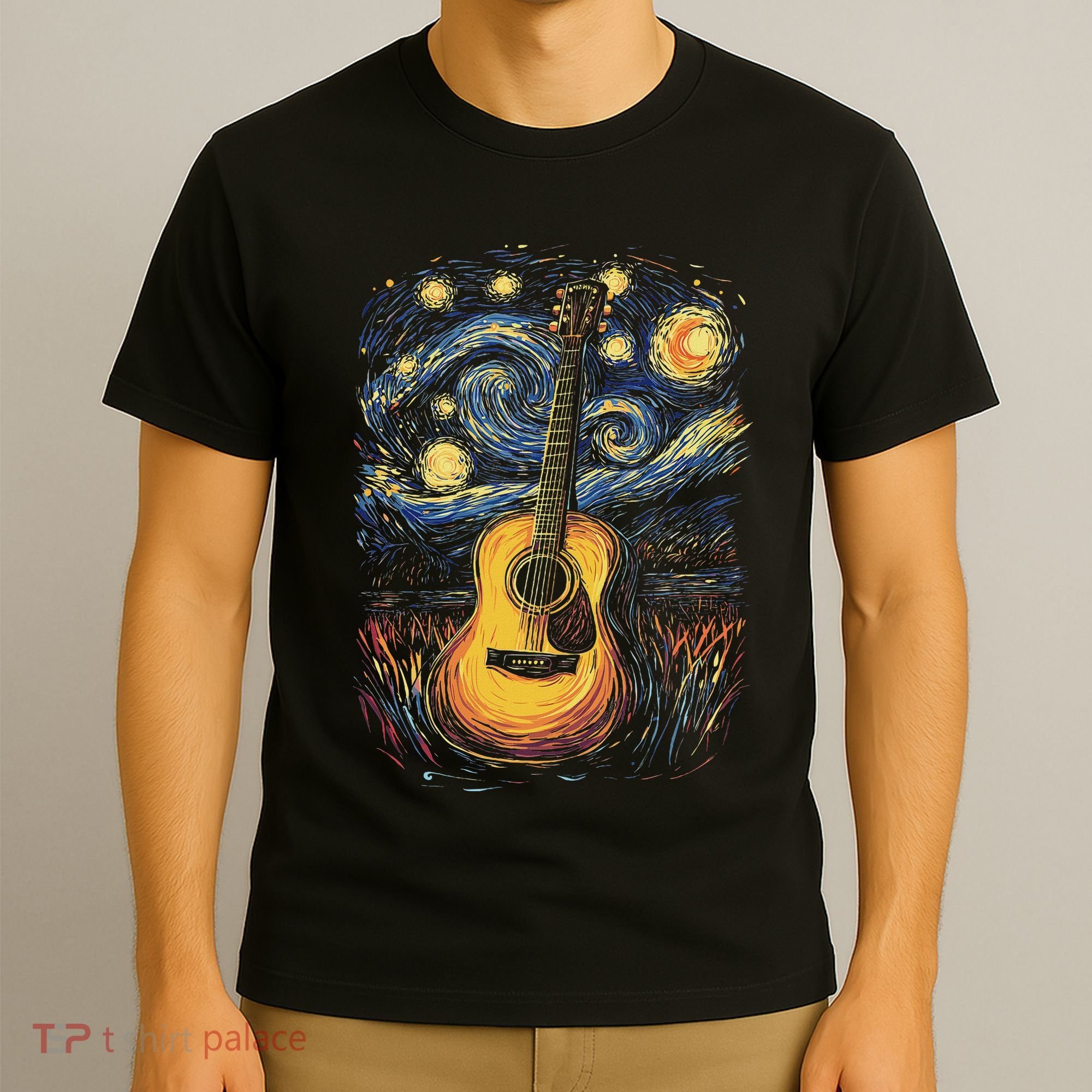 Starry Night Inspired Acoustic Guitar T-Shirt