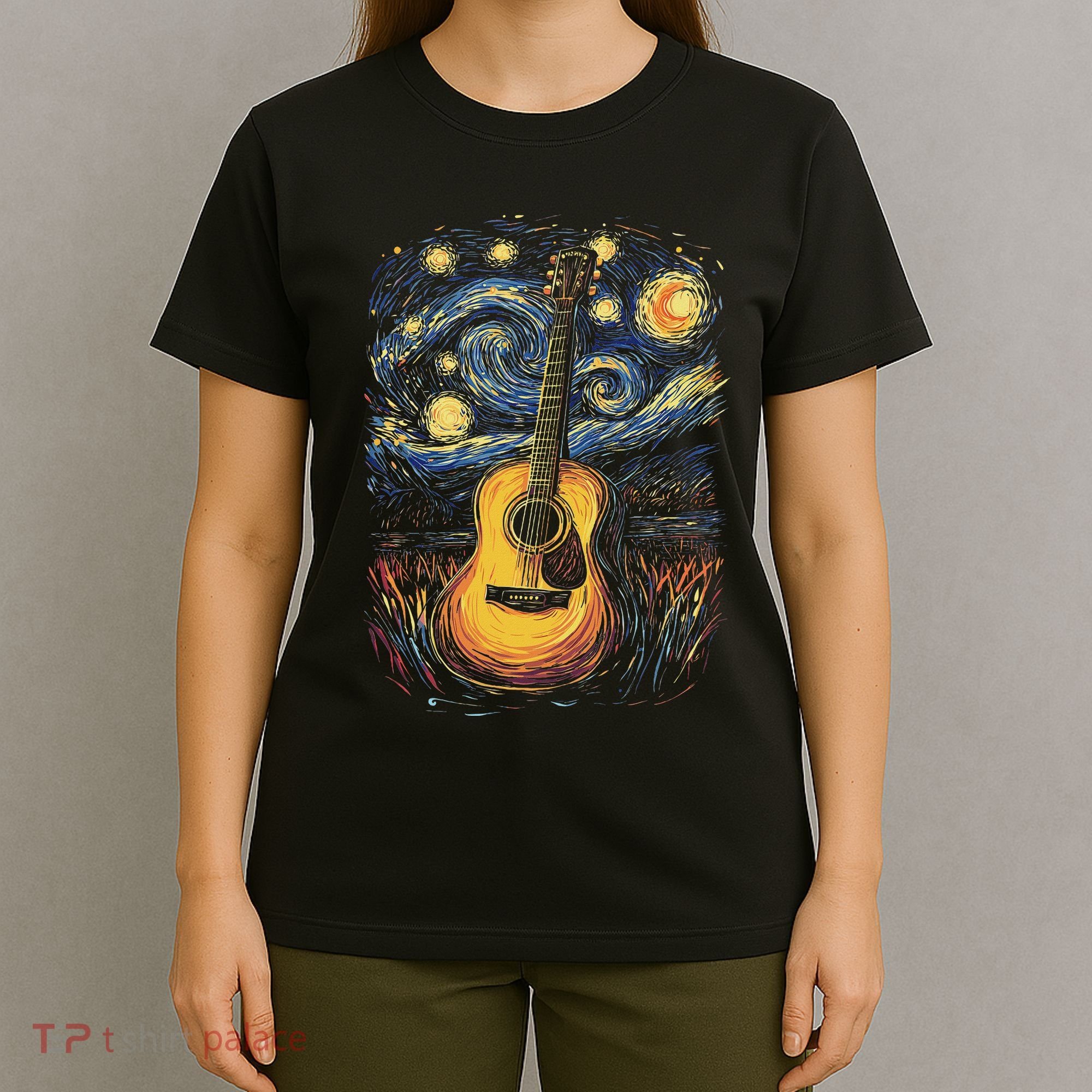 Starry Night Inspired Acoustic Guitar T-Shirt