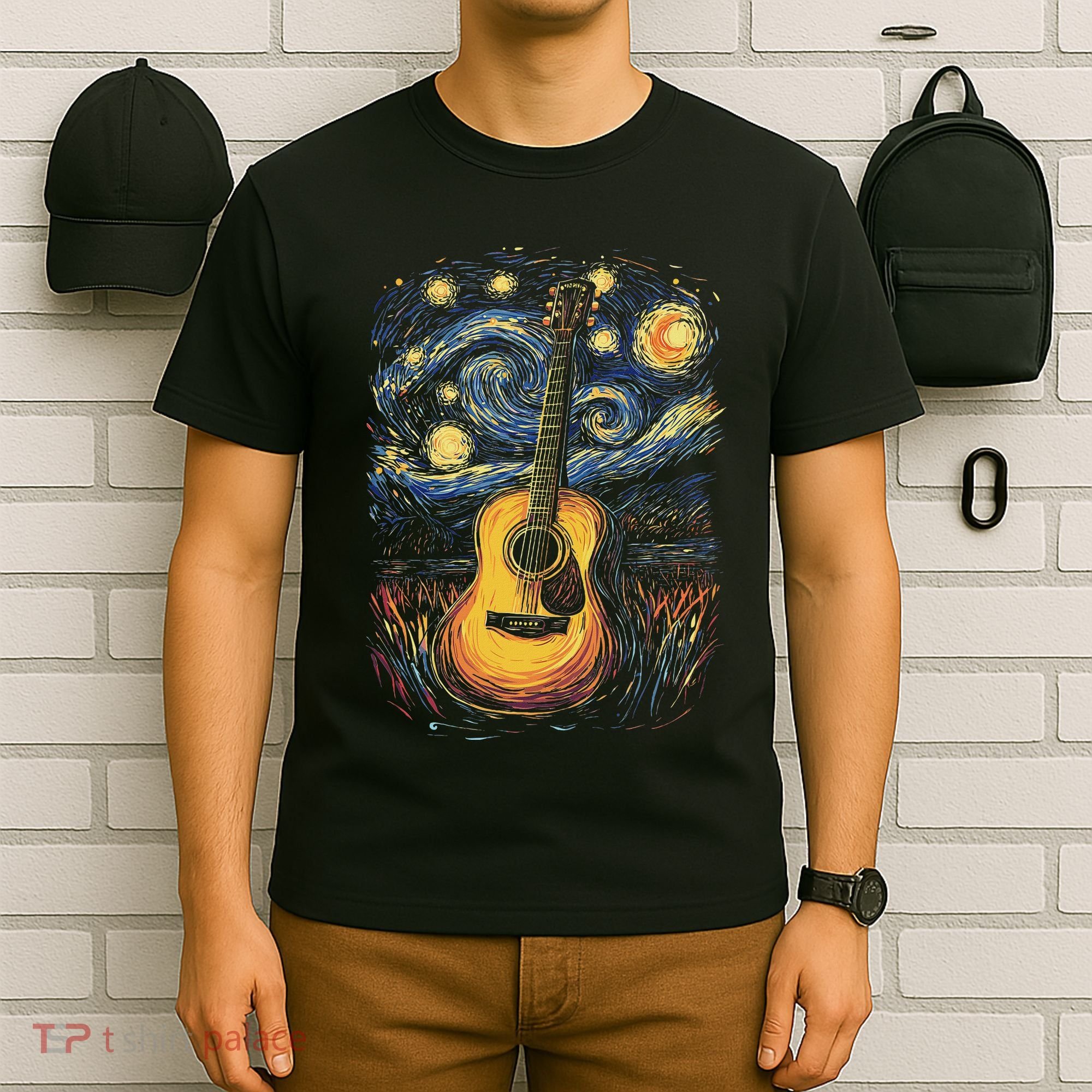 Starry Night Inspired Acoustic Guitar T-Shirt