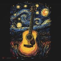 Starry Night Inspired Acoustic Guitar T-Shirt thumb 7