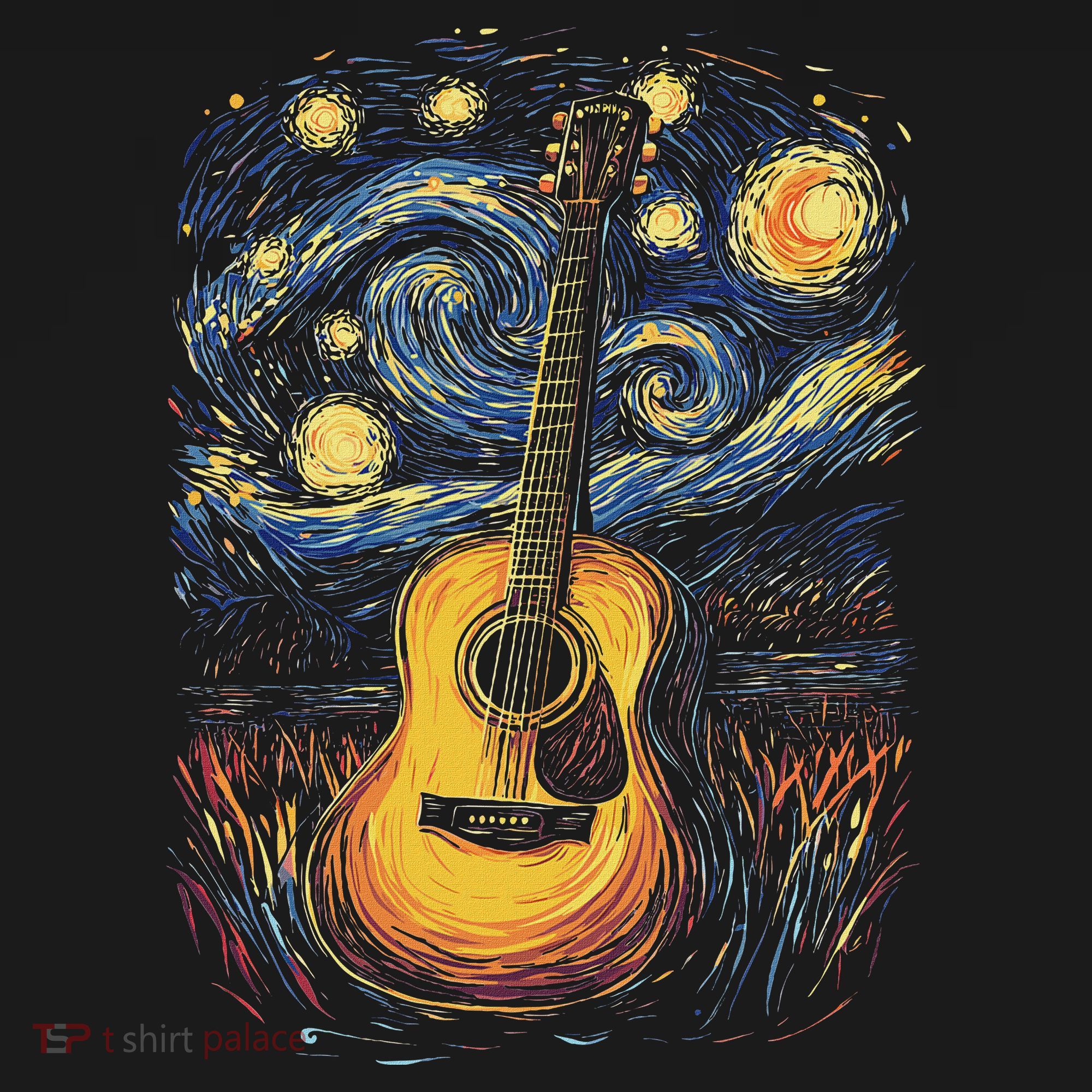 Starry Night Inspired Acoustic Guitar T-Shirt