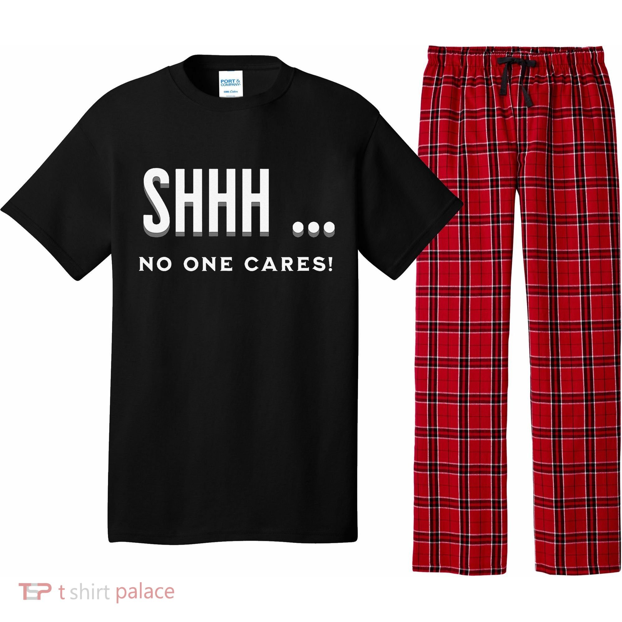 Shhh No One Cares Graphic Novelty Sarcastic Funny Pajama Set