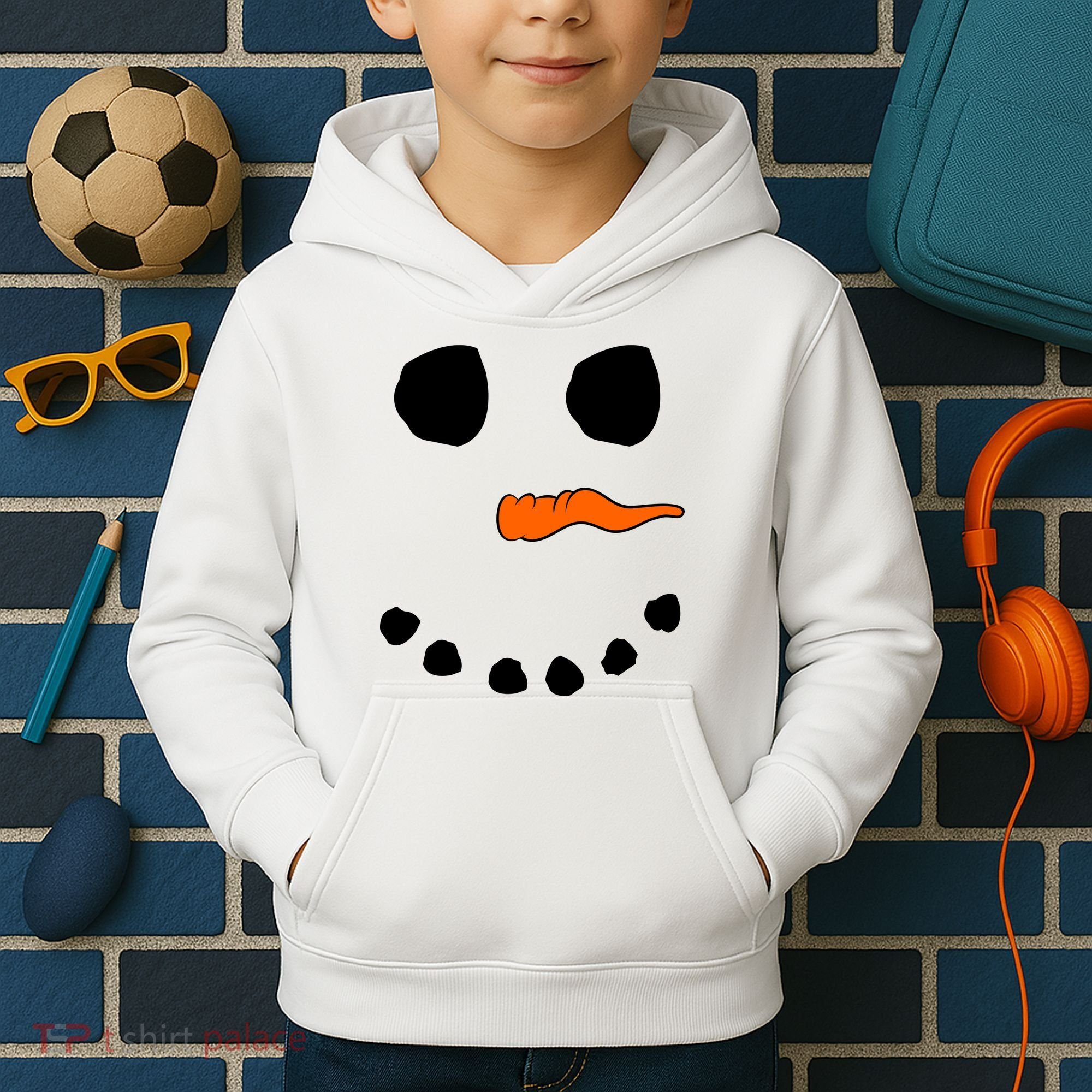 Snowman Big Face Kids Hoodie