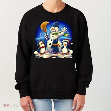 Snowman With Penguins Having Fun Women's Sweatshirt