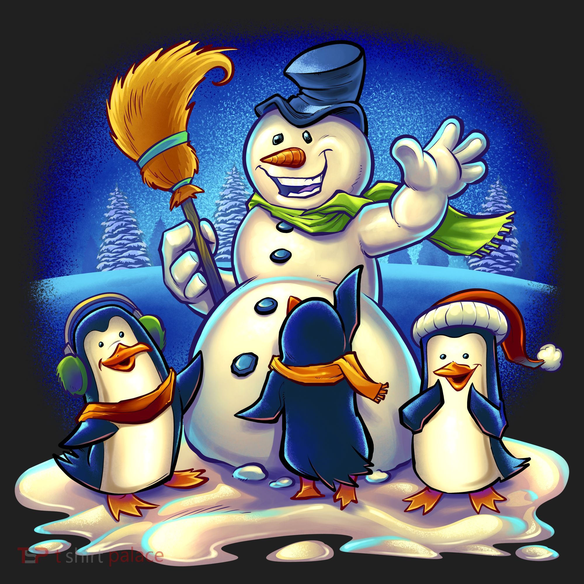 Snowman With Penguins Having Fun Women's Sweatshirt