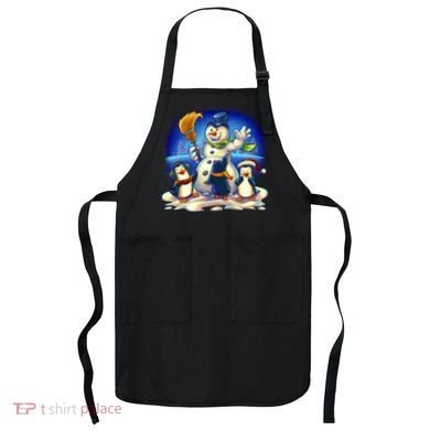 Snowman With Penguins Having Fun Apron