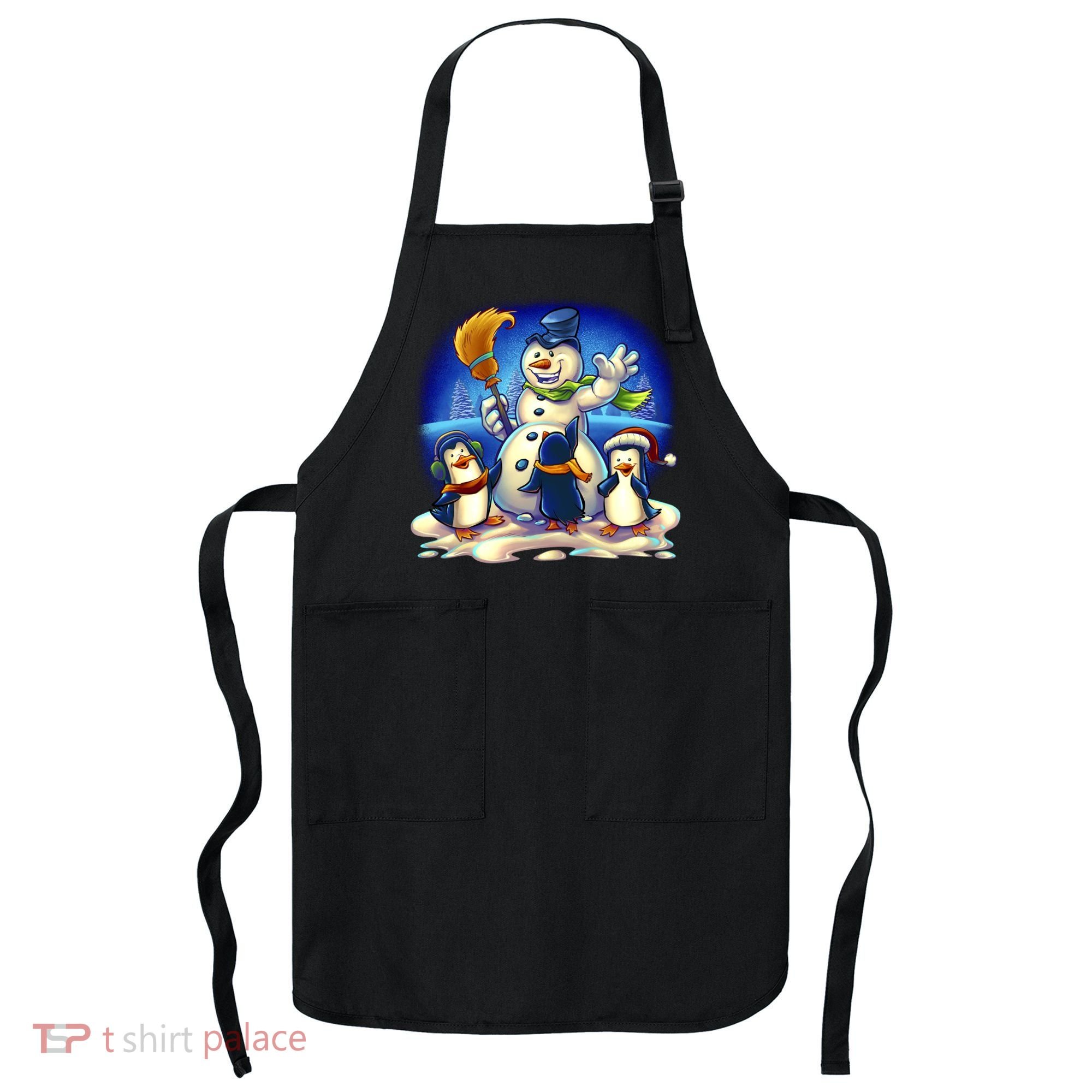 Snowman With Penguins Having Fun Apron