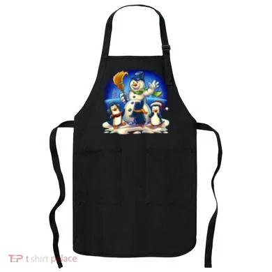 Snowman With Penguins Having Fun Apron