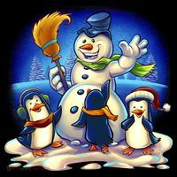 Snowman With Penguins Having Fun Backpack thumb 2