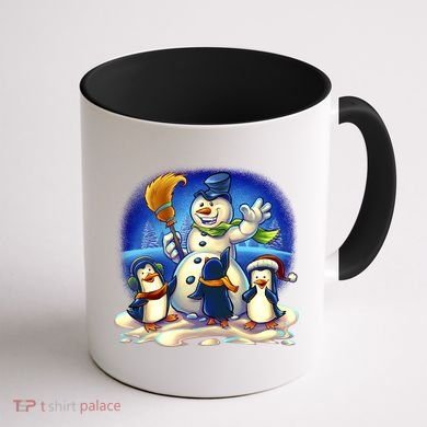 Snowman With Penguins Having Fun Coffee Mug back