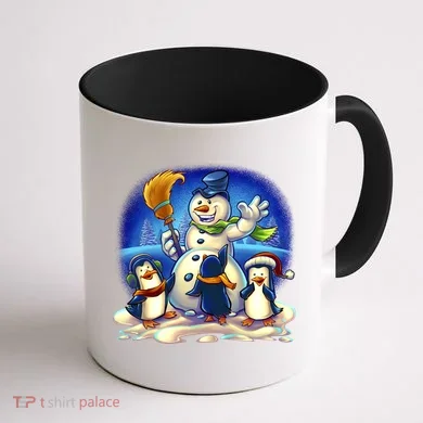 Snowman With Penguins Having Fun Coffee Mug back