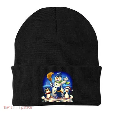 Snowman With Penguins Having Fun Beanie