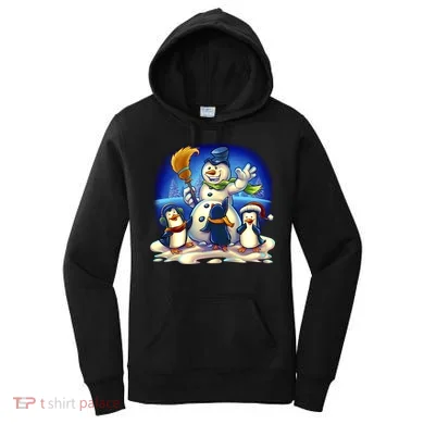 Snowman With Penguins Having Fun Women's Hoodie