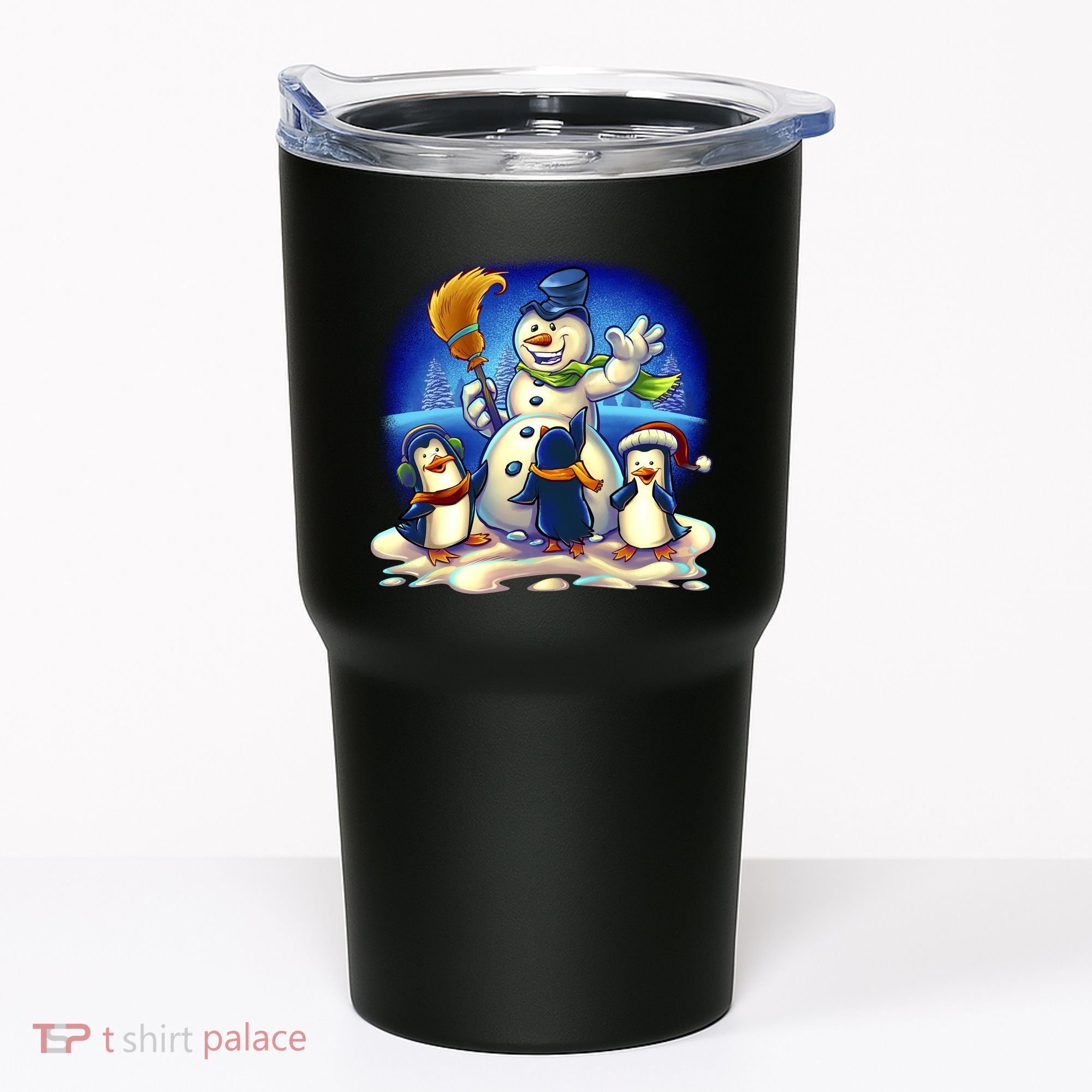 Snowman With Penguins Having Fun Tumbler