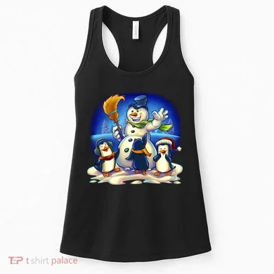 Snowman With Penguins Having Fun Women's Tank Top