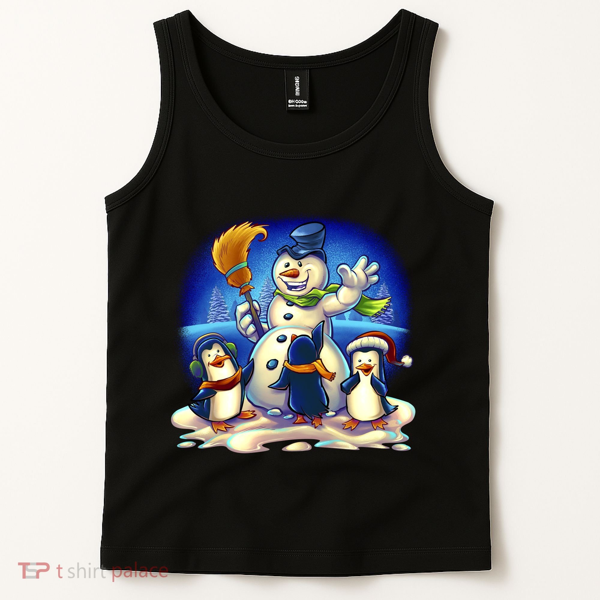 Snowman With Penguins Having Fun Tank Top