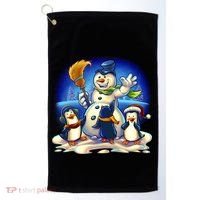 Snowman With Penguins Having Fun Golf Towel thumb 0