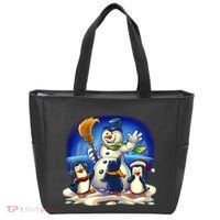 Snowman With Penguins Having Fun Tote Bag thumb 0