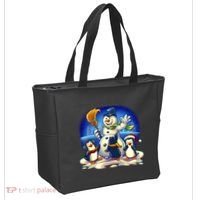 Snowman With Penguins Having Fun Tote Bag thumb 2